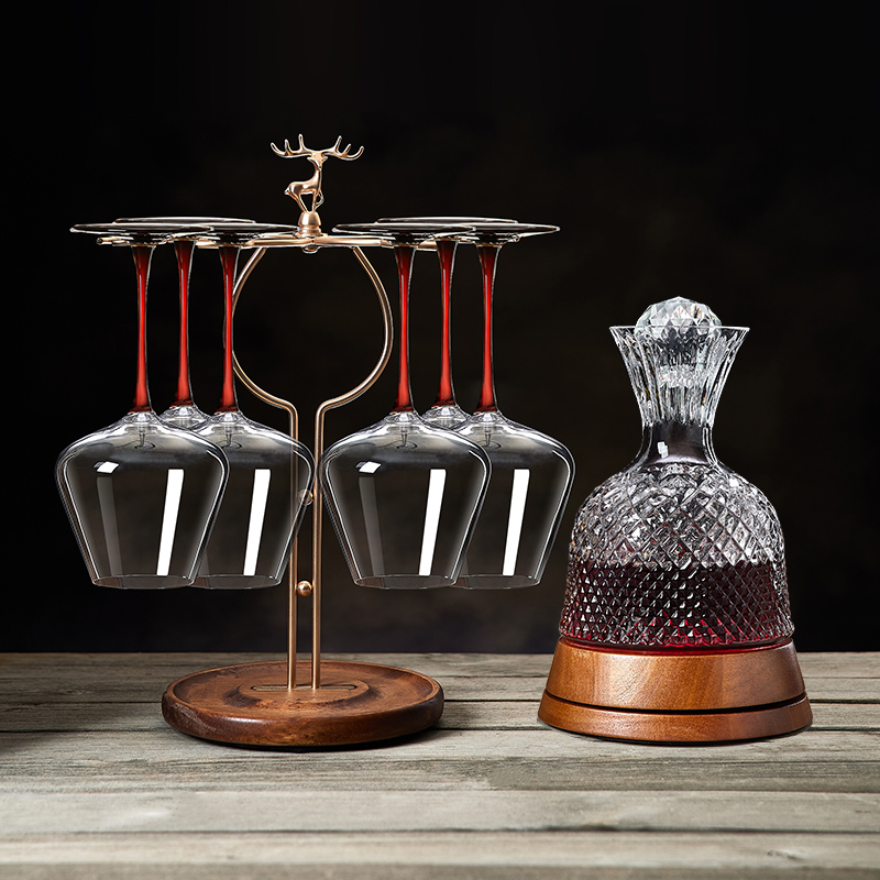 奢华家用水晶红酒杯子杯架套装葡萄酒杯旋转高脚杯醒酒器酒具