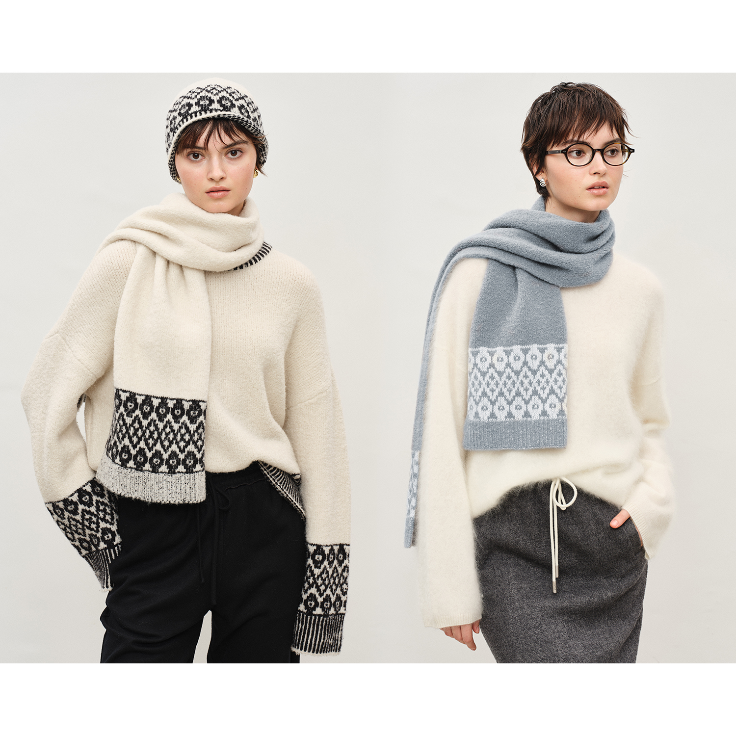 MARIUSMARIUS“约德尔”北欧复古费尔岛提花oversize针织衫针织帽