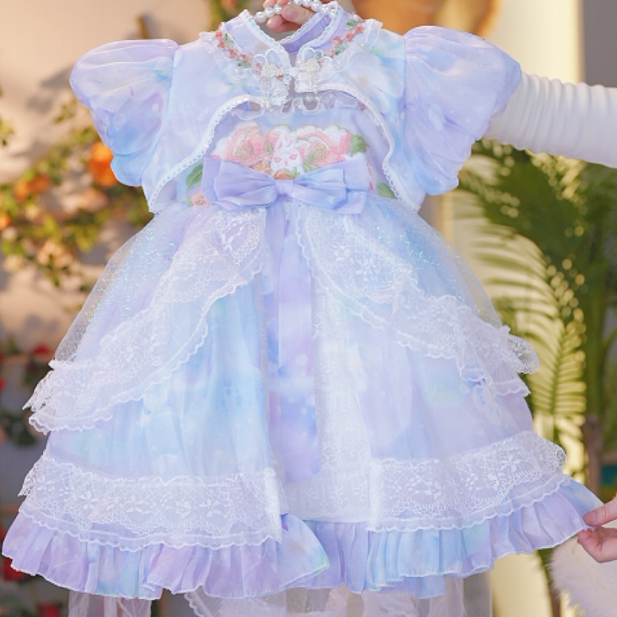 .四季.【玉颜】.女童四季小披肩蕾丝洛丽塔公主裙