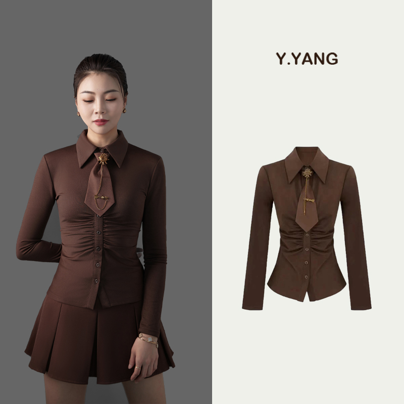 褶皱热力感小众设计感气质衬衫领带款衬衣显瘦