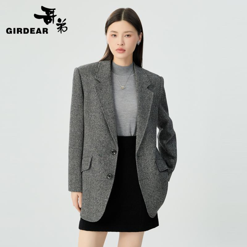 GIRDEAR/哥弟秋冬新款时尚阔版绵羊毛复古西装外套1400800-42450