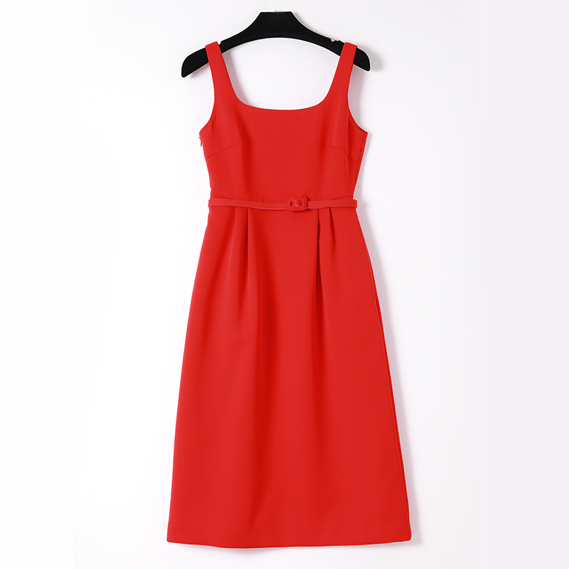 法式复古时尚礼服收腰赫本风宽吊带中长款连衣裙00190