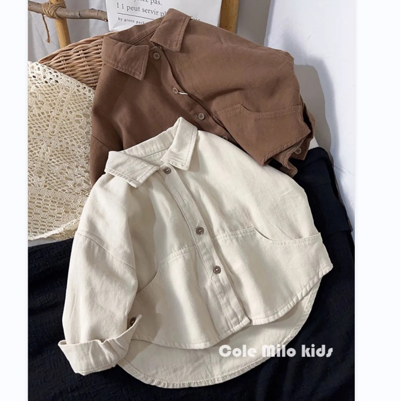 文艺范~韩国男童衬衫长袖春秋2024新款女童衬衣宝宝上衣儿童开衫