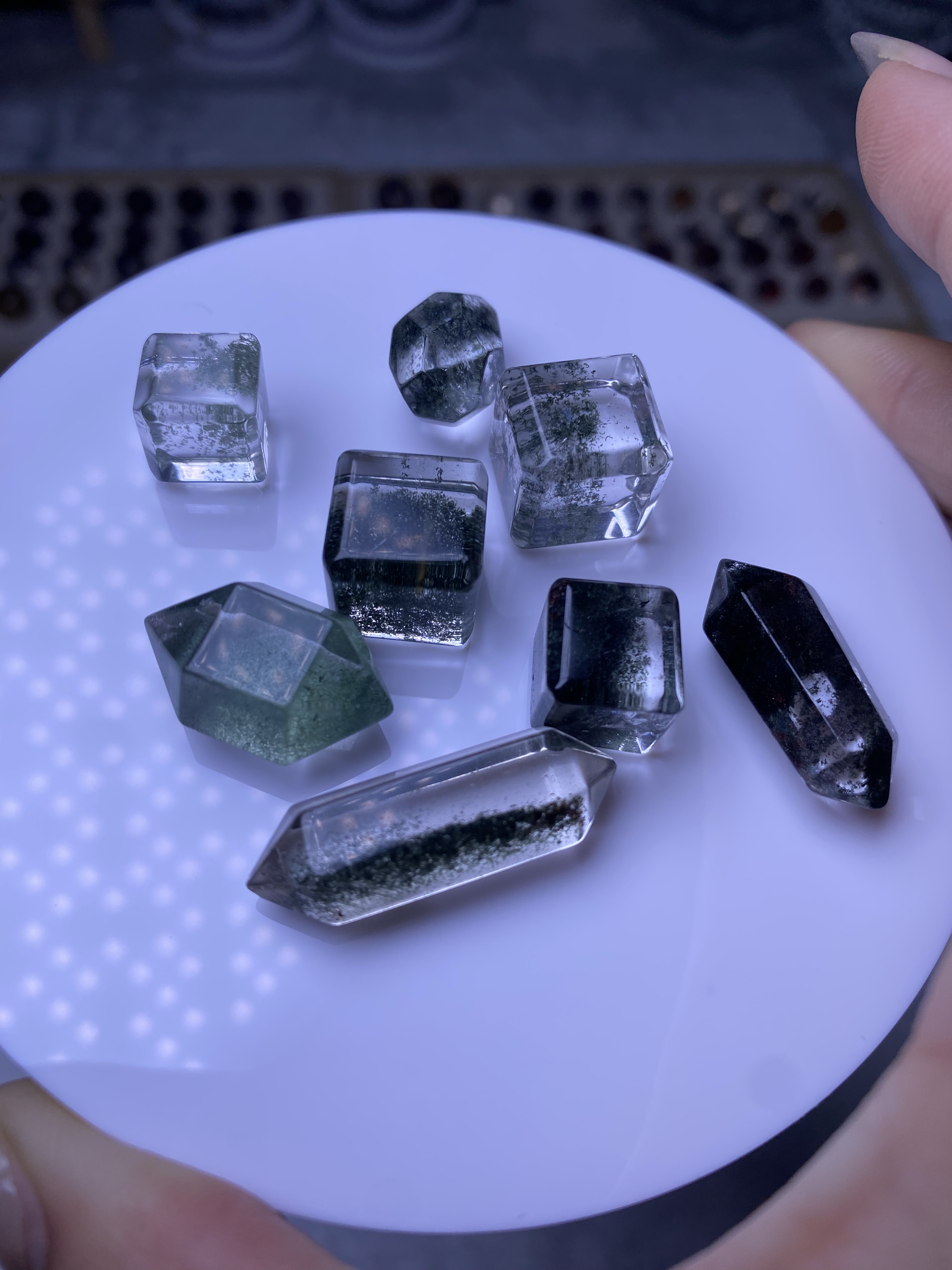 2天然水晶，直播间专用蓝晶兔毛黑发金发闪灵绿幽灵随形双尖方糖