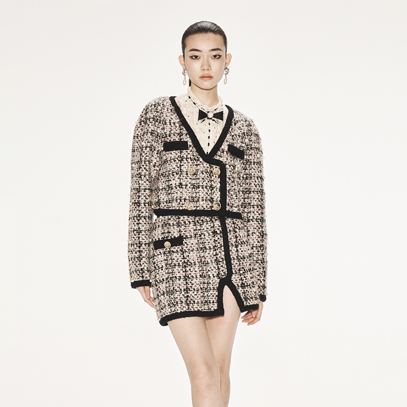 【蜜思仝】LE FAME/拉飞姆冬季新品经典老钱风花呢肌理毛织外套