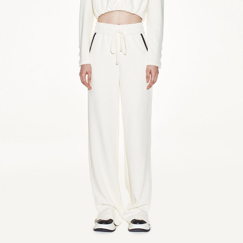 【粉丝专享】LE FAME/拉飞姆休闲学院风彩钻金链宽松肌理长裤P280