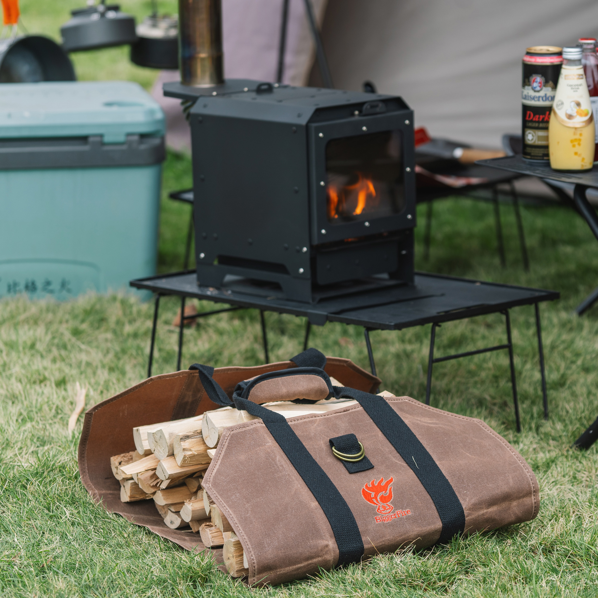 比格之火【防水柴火袋】 多用途大容量手提木柴收纳袋 防潮耐用加宽
