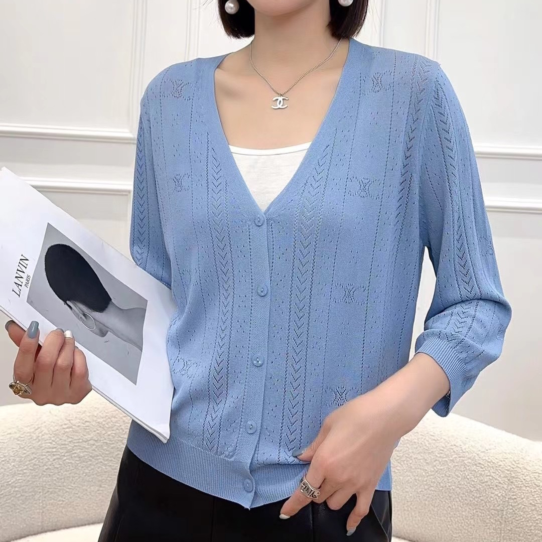 七分袖针织开衫女夏季薄款短款外搭上衣配裙子v领针织衫小外套