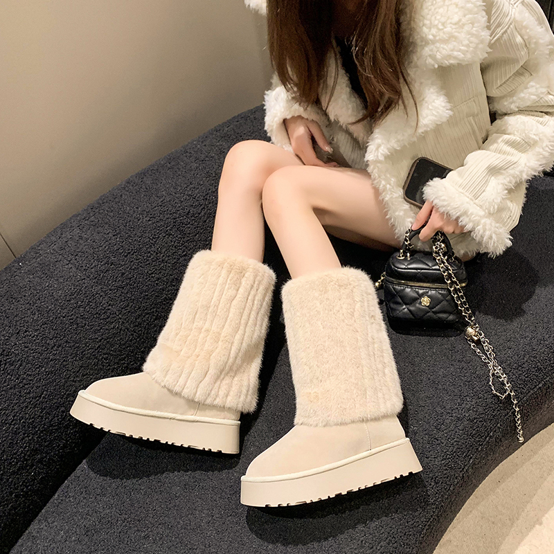 回力瑞白色网红加厚厚底雪地靴女款2023新款冬季防滑加绒保暖棉鞋