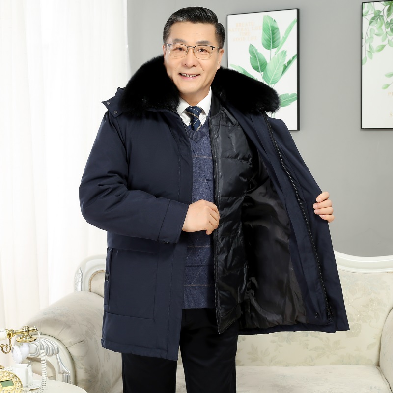 波司登中老年人羽绒服男可脱卸内胆白鸭绒加厚中长款冬季外套冬装