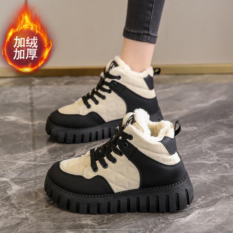 回力瑞女鞋冬季加绒保暖东北棉鞋女士高筒板鞋户外皮毛一体雪地靴