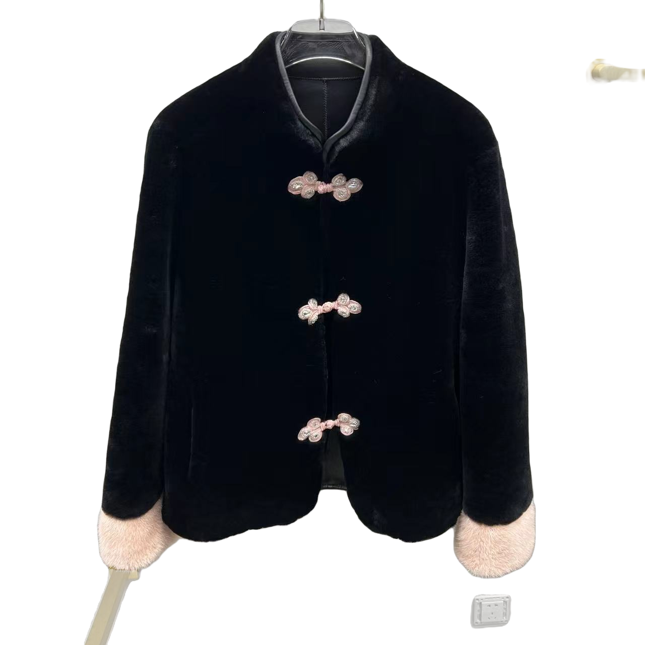 2023新中式国风盘扣真羊毛皮毛一体水貂袖口女士外套6860