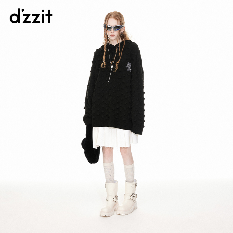 【驯龙高手联名款】dzzit地素连帽针织衫春秋雅丹风上衣3I1E437