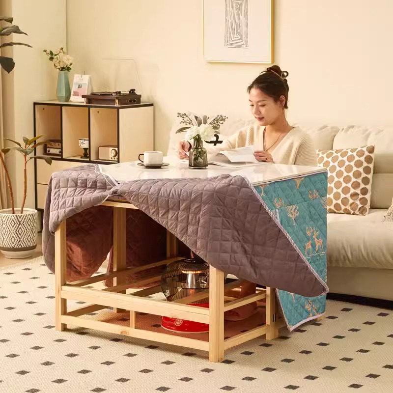 烤火桌家用实木可折叠烤火架长方形岩板茶几湖南冬季多功能取暖桌