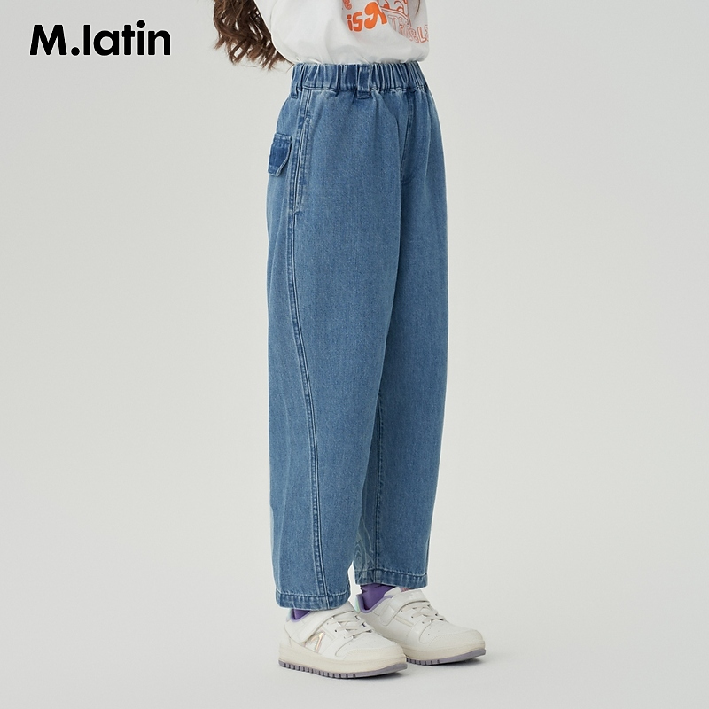 马拉丁童装儿童裤子2024年春装新款女大童童趣印花牛仔长裤阔腿裤