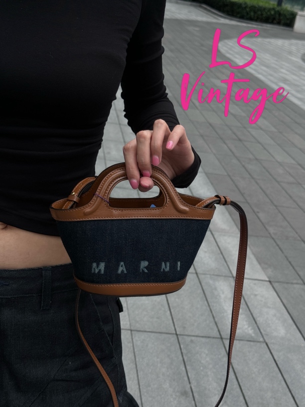 95新 MARNI MARNI牛仔拼皮单肩包