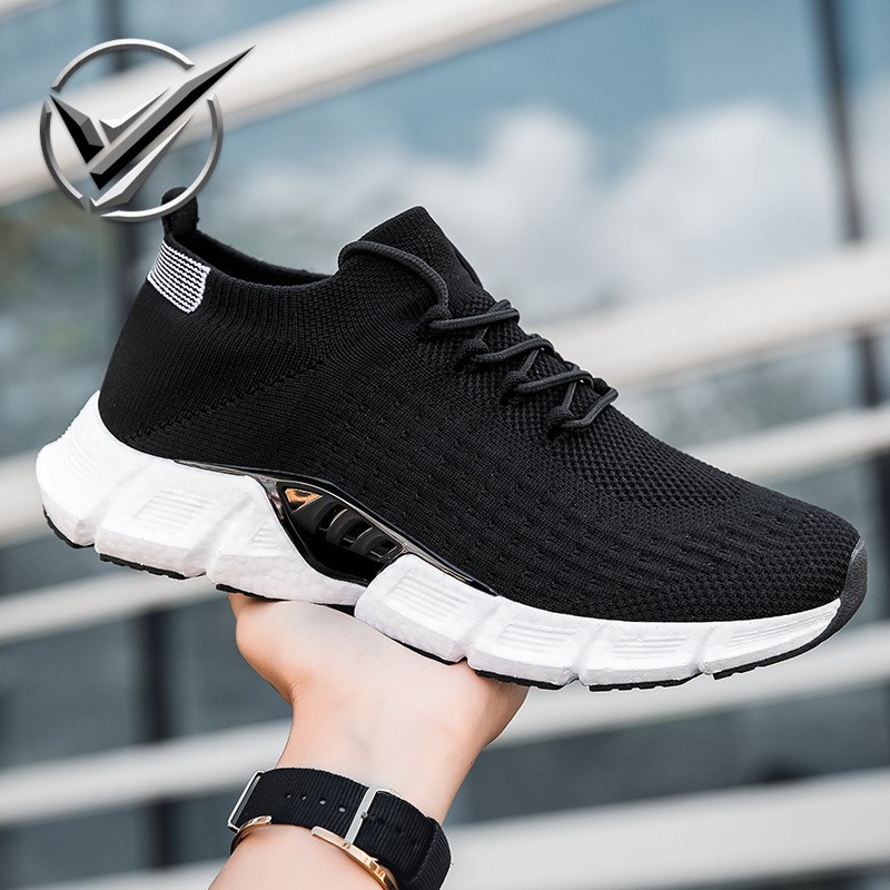 2025夏季男女鞋软底飞织透气运动跑步鞋套脚轻便鞋子情侣袜子鞋男