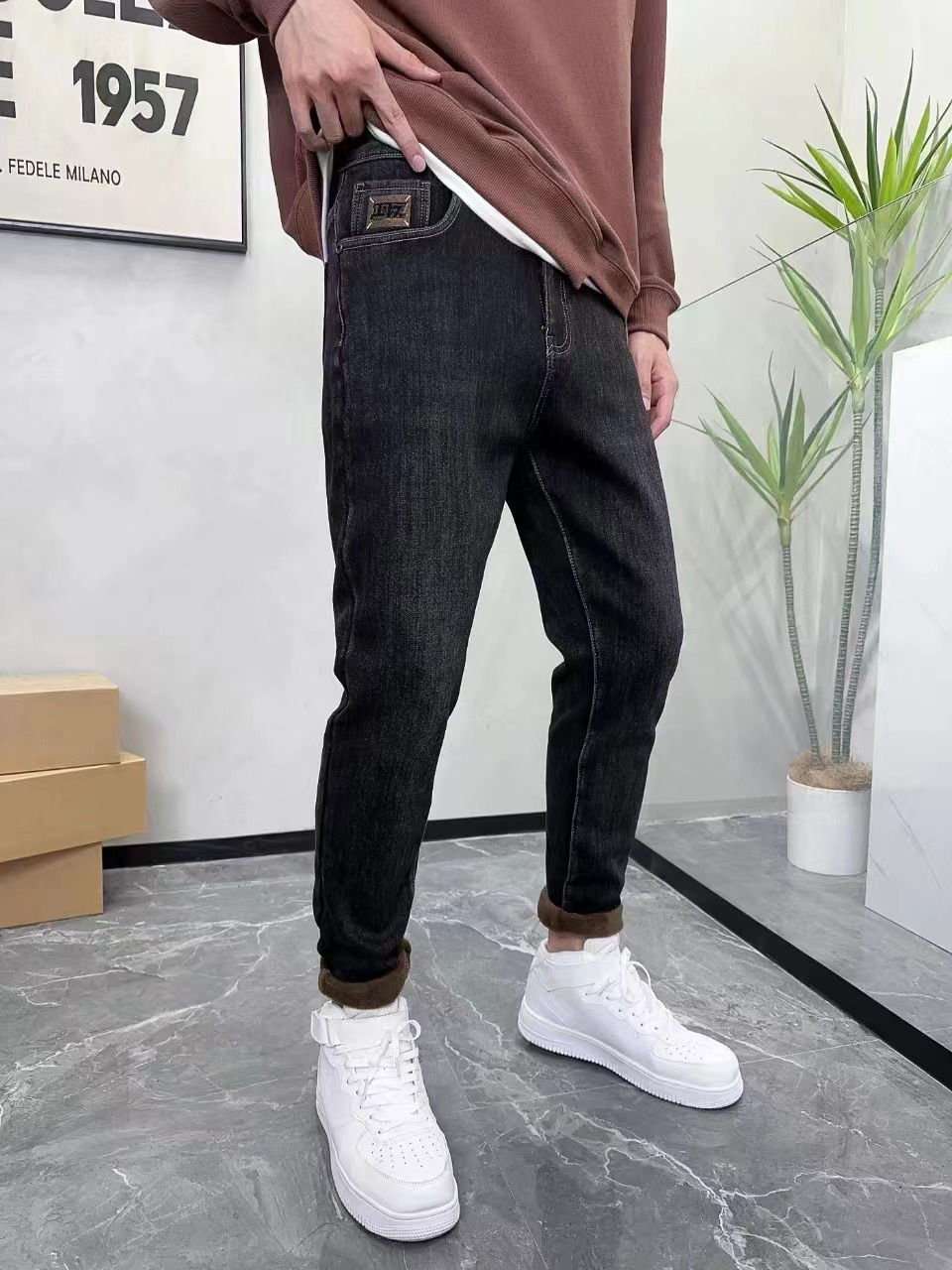 加绒加厚牛仔裤  一条裤子能过冬