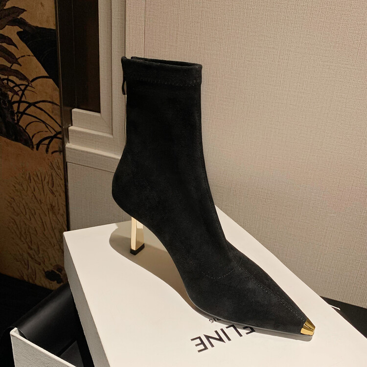 经典款瘦瘦靴细跟尖头短靴子网红同款气质百搭