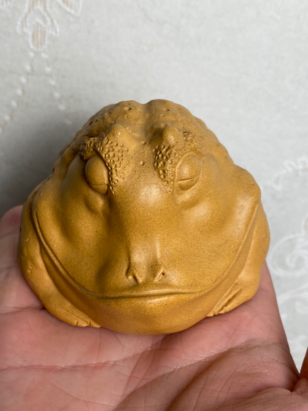 紫砂茶宠 大嘴金蟾 泥料 黄金段泥 尺寸 宽7长8高6