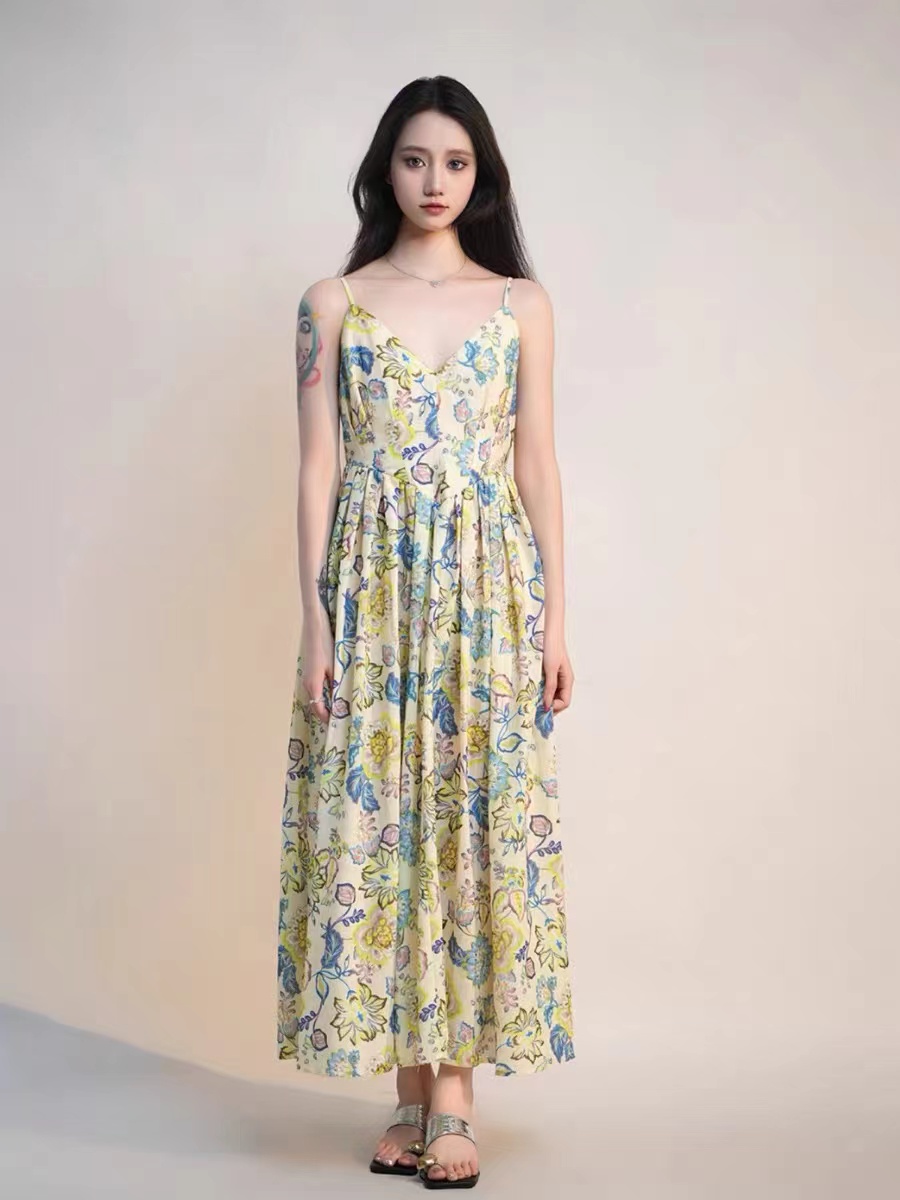 DTWO春夏新款宽松碎花长裙吊带裙棉街头气质大版连衣裙4203281