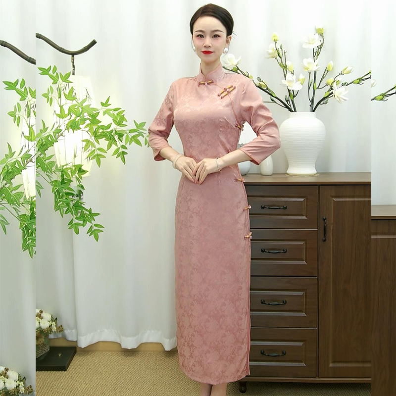 【夏叶2】2024新款复古风长款优雅改良旗袍中国风妈妈装满庭芳华