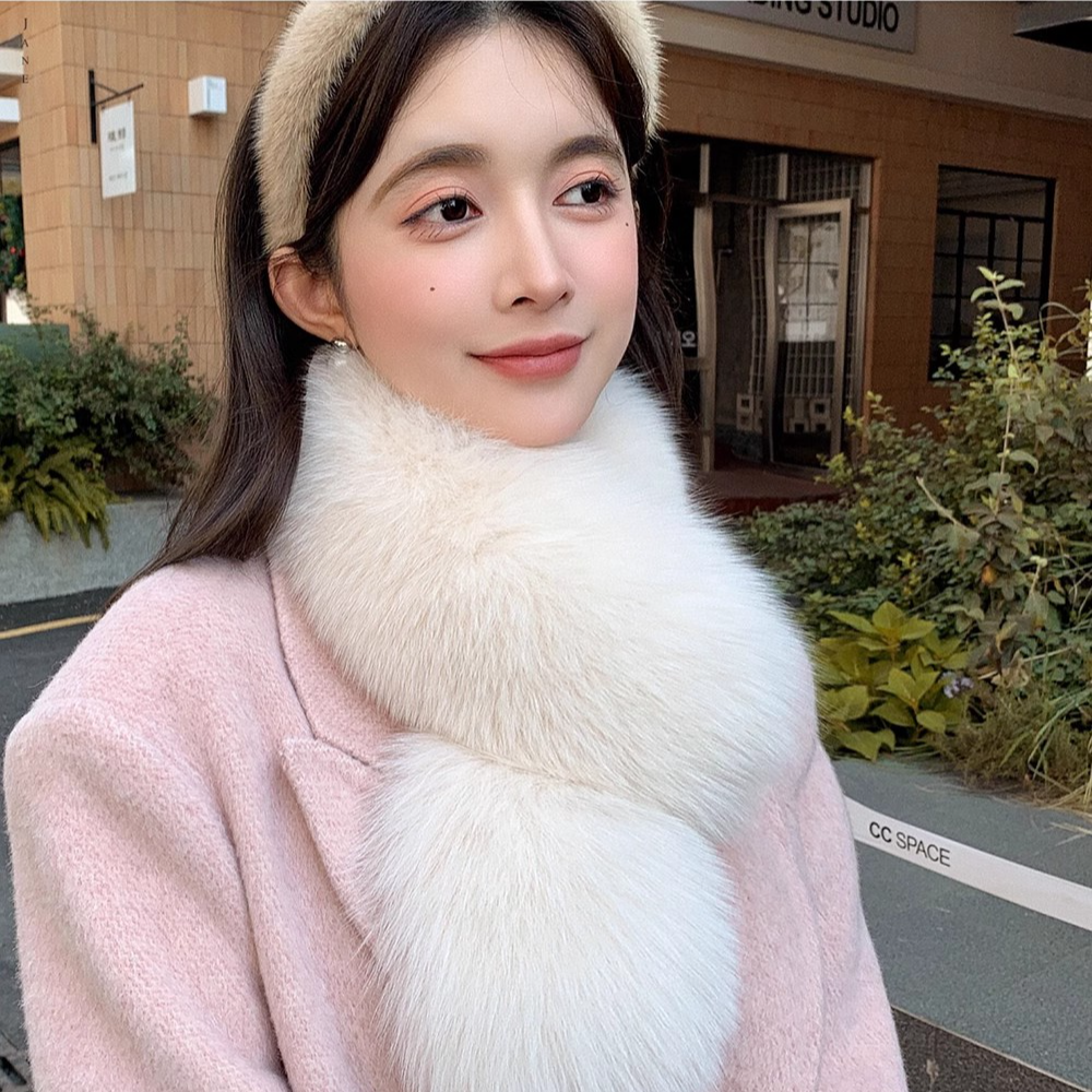 米白色双面围巾女冬季加厚双面百搭简约气质护颈仿狐狸围脖