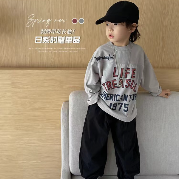 DEYAO/得遥年少年感男宝宝春秋时髦刺绣拼接休闲打底衫长袖上衣潮