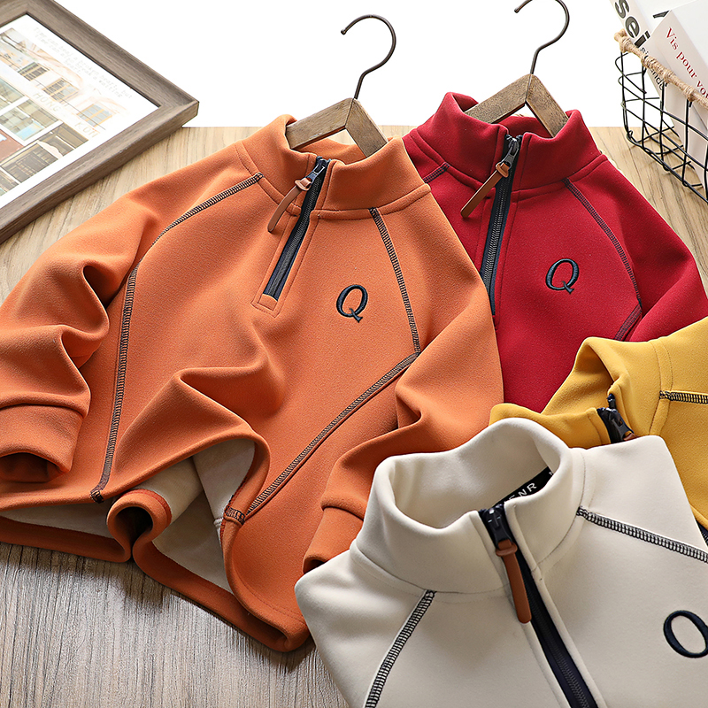 【源头工厂】清仓 冬季加厚儿童卫衣加绒打底衫帅气时尚半高领上衣