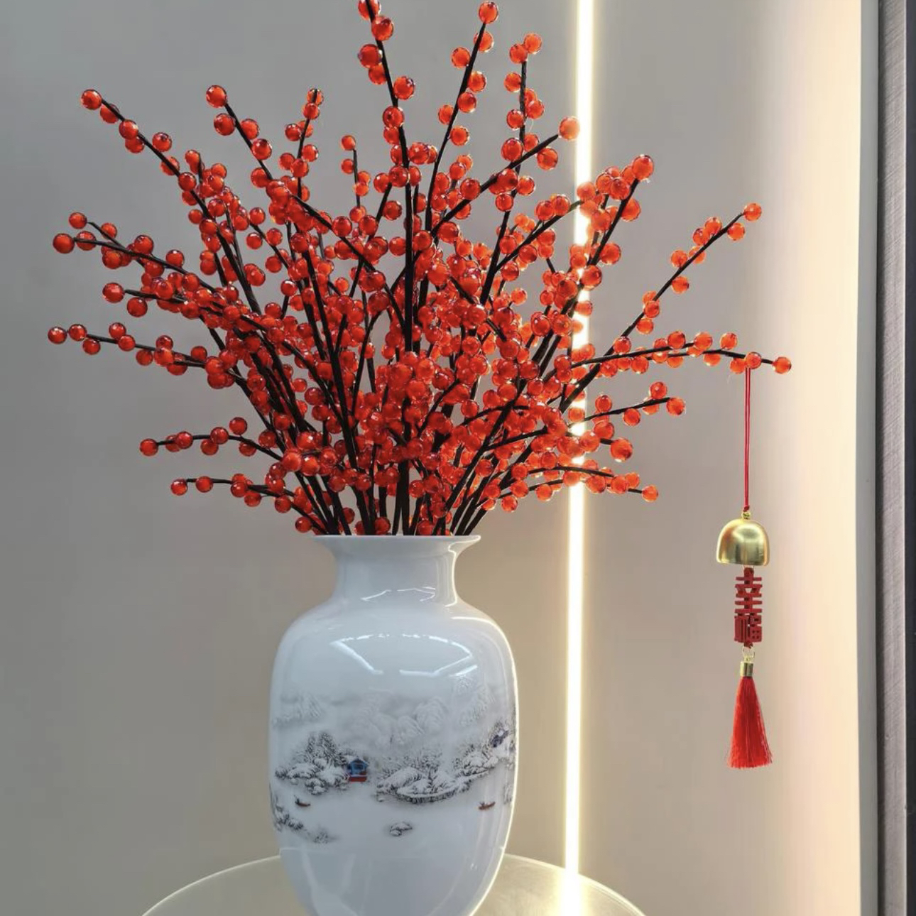 【不包含花瓶】北美冬青果DIY材料包 送木雕挂件