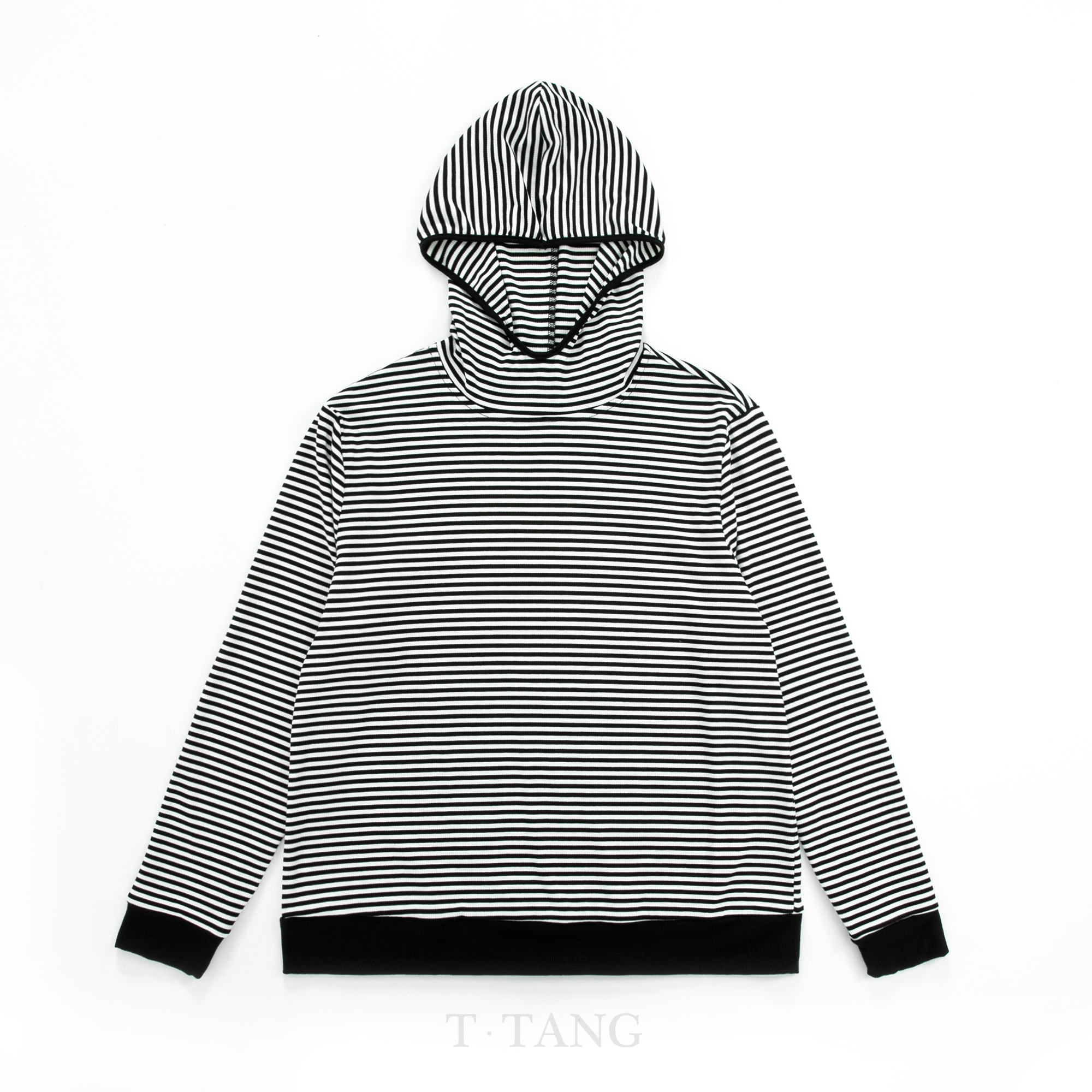 早秋撞色条纹百搭连帽休闲时尚拼色高领套头连帽卫衣【3089】FF