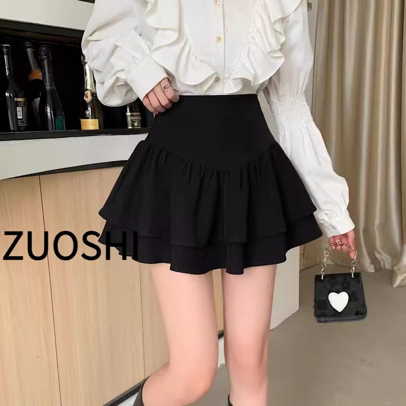 高腰蓬蓬半身裙女春夏韩版百褶蛋糕裙半裙小个子防走光a字短裙子