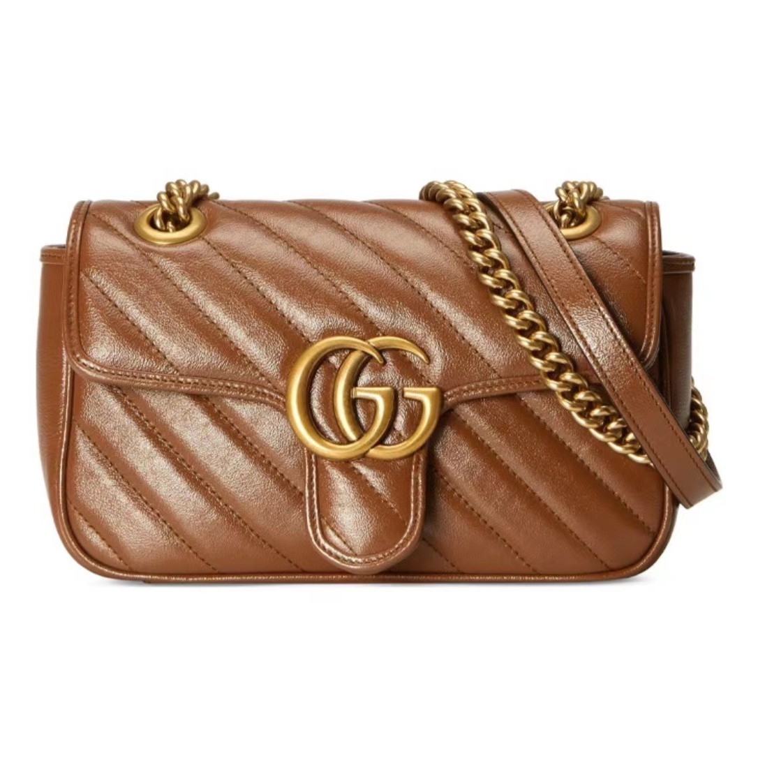 99新 GUCCI/古驰 中号马蒙焦糖色/斜跨包/单肩包（包包）