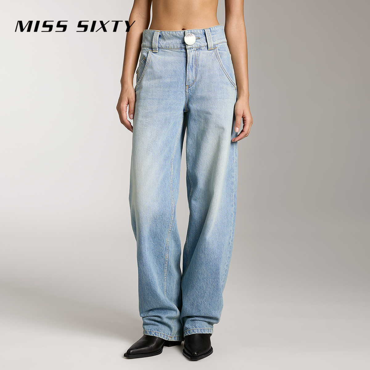 【黑金系列】Miss Sixty进口棉牛仔裤女复古洗水萝卜裤弯刀裤