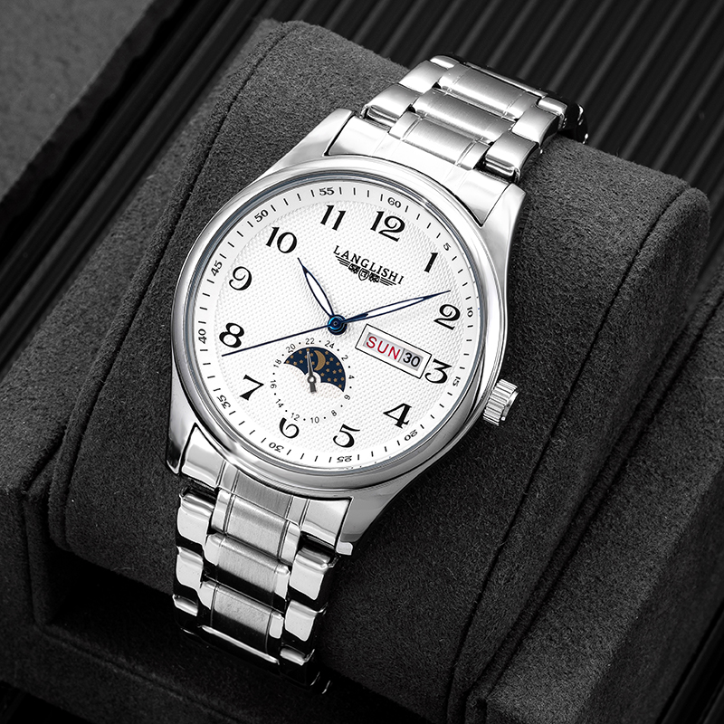 经典月相蓝针夜光男士商务气质简约镂空超薄男款百搭全自动腕表