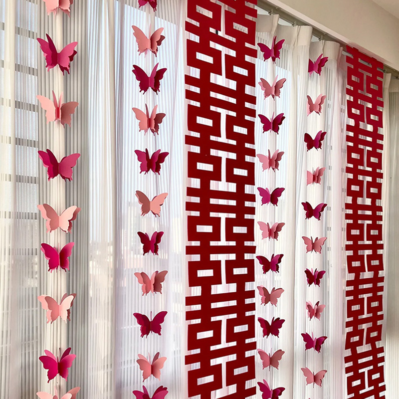婚房布置蝴蝶拉花长条喜字男方女方卧室喜庆挂件婚庆用品结婚挂饰