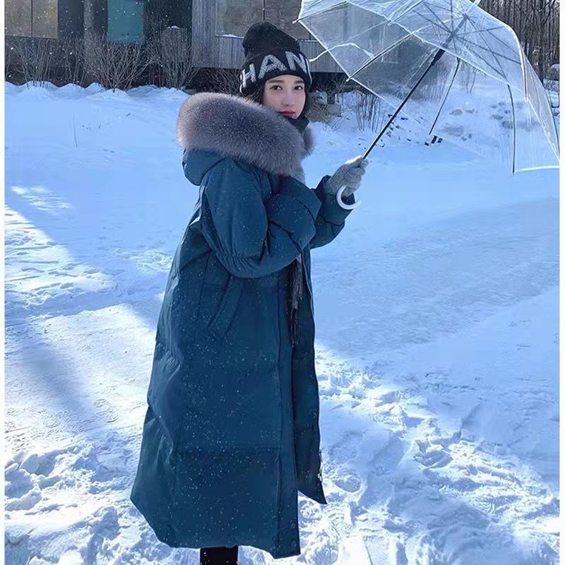 绒羽绒服女中长款2023冬季新款大毛领韩版过膝加厚显瘦外套