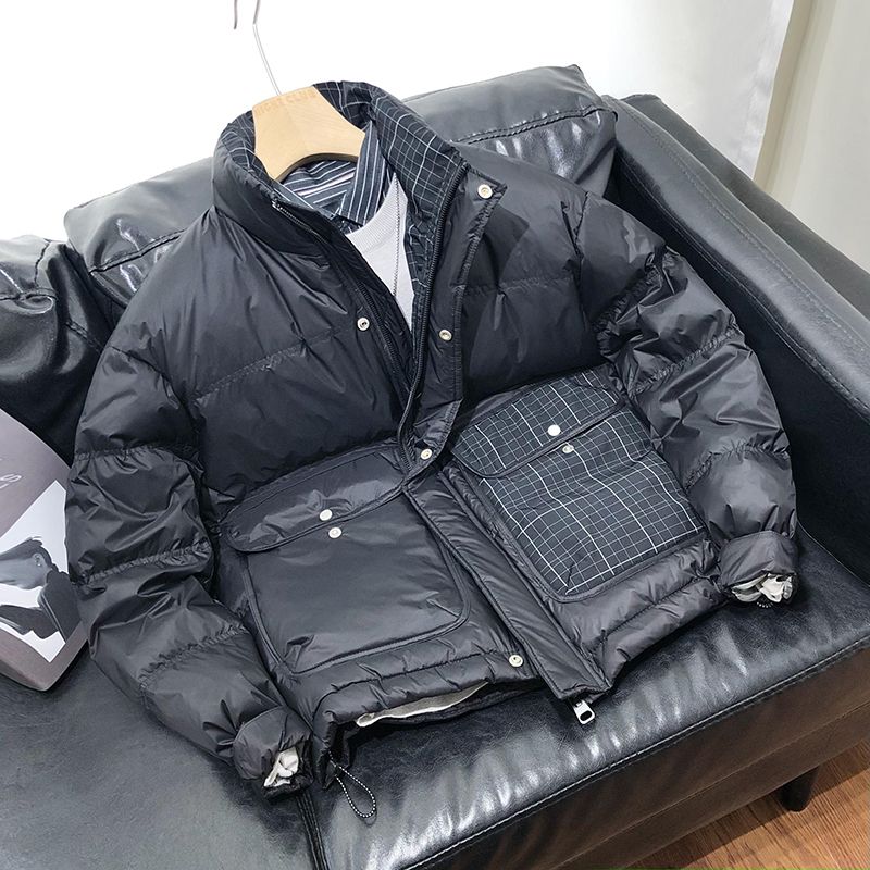 新款冬季立领羽绒服男士加厚外套休闲时尚个性男装大口袋拼接设计