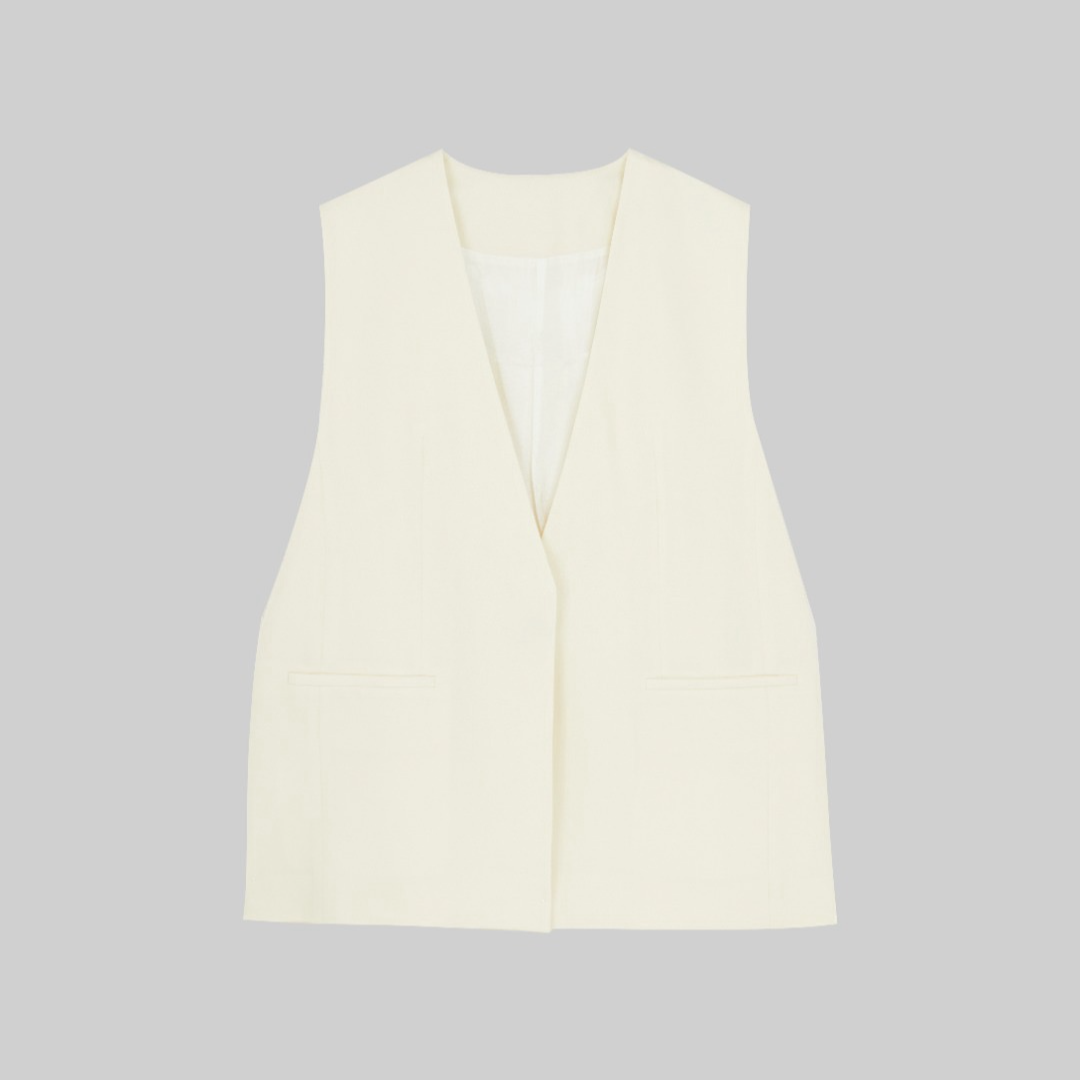 H.Chen-极简重磅铜氨丝粘纤混纺雾面洗砂随性宽大袖笼深 V领马甲