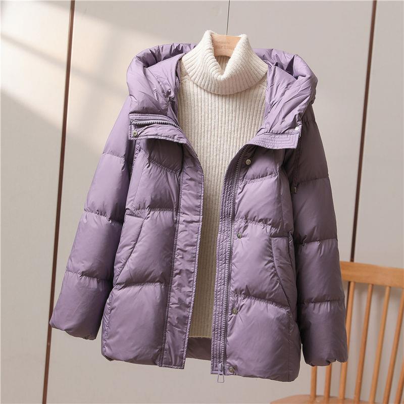 90白鸭绒羽绒服女中长款2023年冬季新款时尚加厚保暖百搭连帽外套