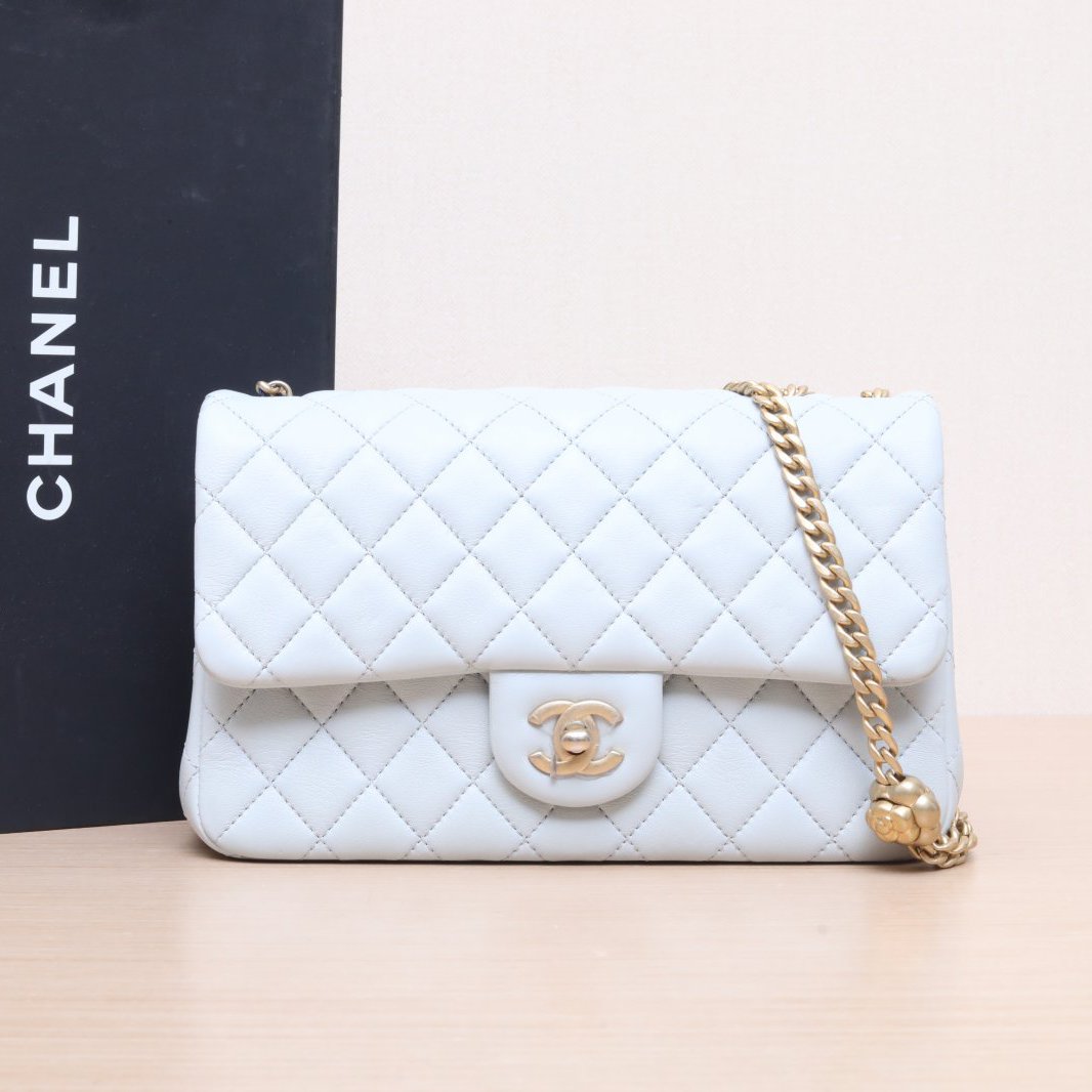 95新 Chanel/香奈儿 小花双双 23S CF 口盖包 小号 蓝色 芯片开