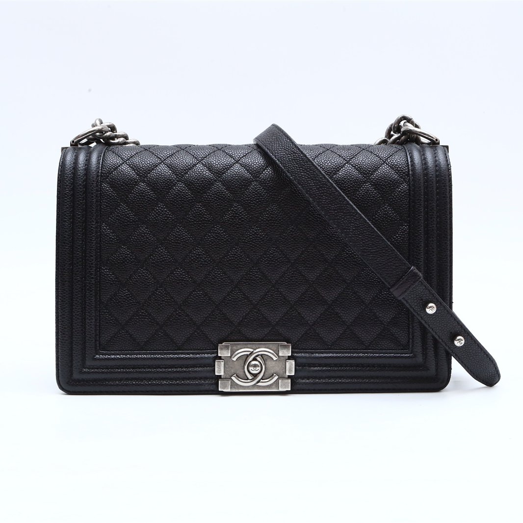 99新 Chanel/香奈儿 小花攀攀Leboy 中大号 28cm 黑色 皮革C 20开