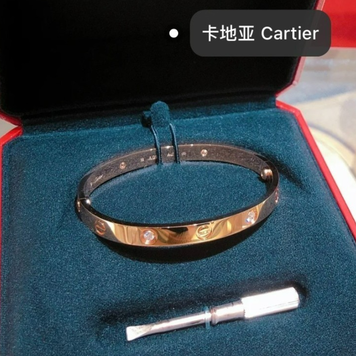 99新 Cartier/卡地亚 小花6珊 LOVE 四钻手镯 玫瑰金 17号 20年
