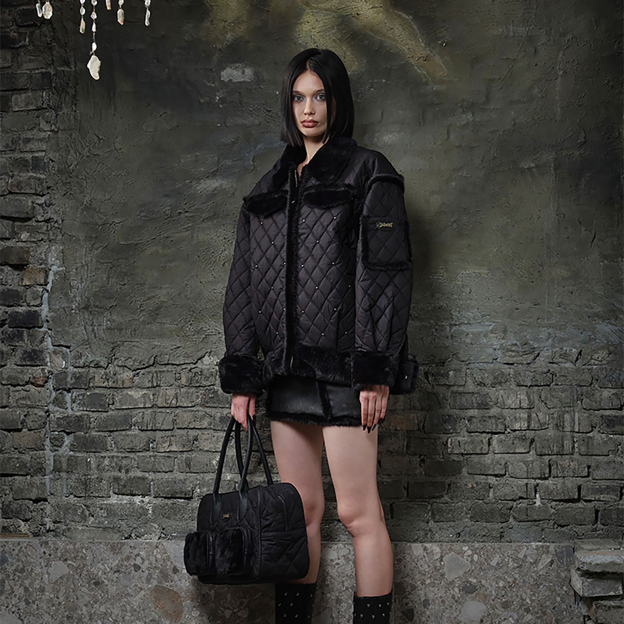 24ans 棕/黑铆钉棉夹克