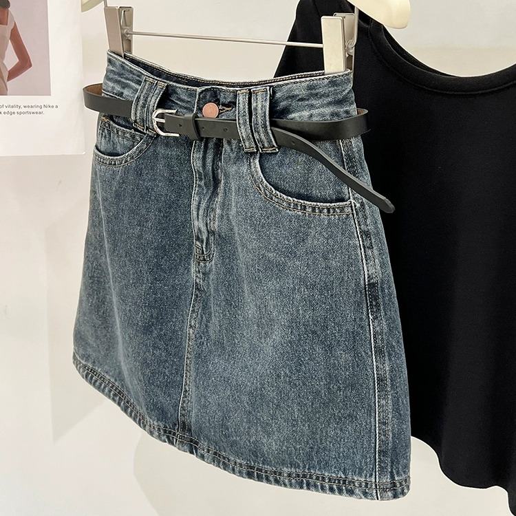 梦娇惜 新款美式复古A字牛仔半身裙女高腰百搭显瘦辣妹包臀短裙q