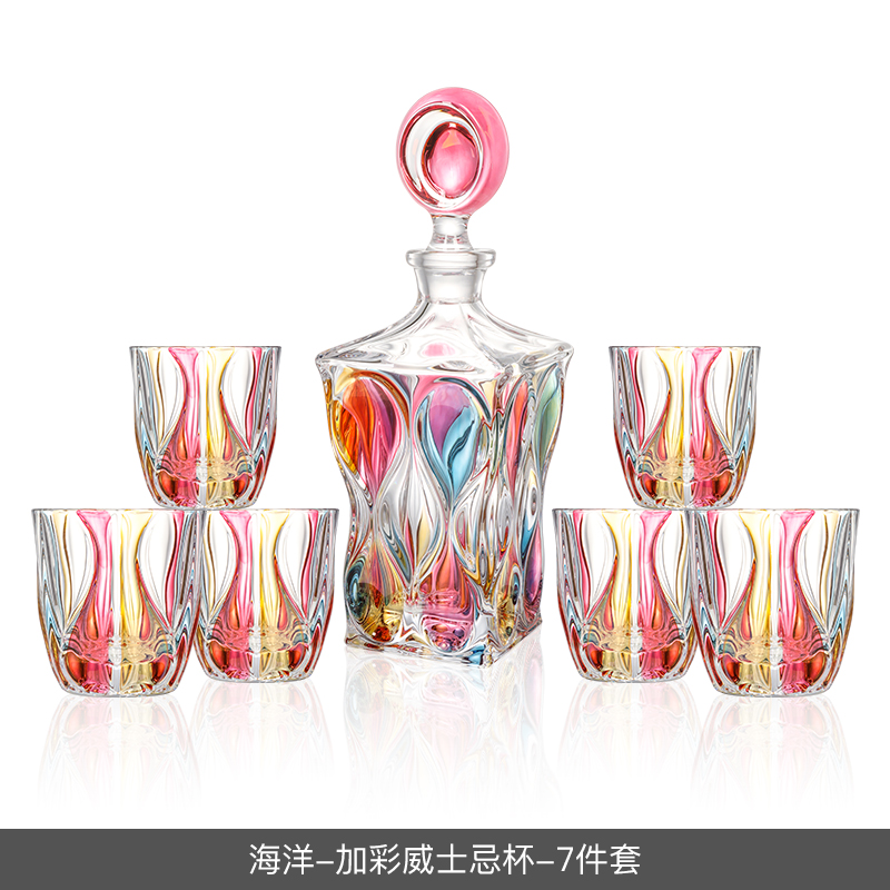 莱克斯捷克原装进口高端水晶威士忌杯手工描绘彩色洋酒杯酒具套装