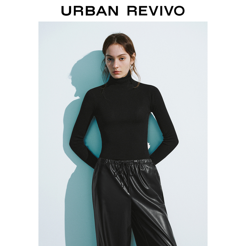 UR女装纯色打底修身立领长袖针织衫UWB940010