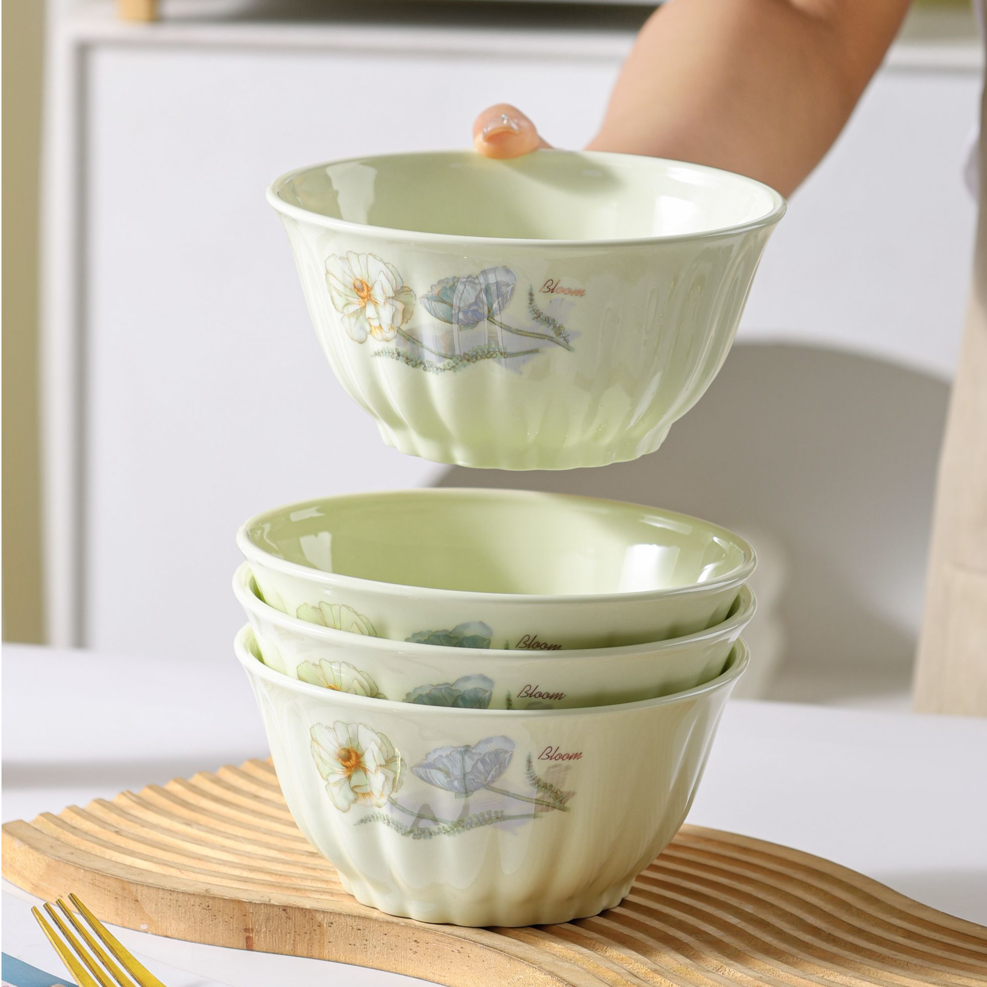 句途4个爱莲说雅枫绿6英寸米饭碗家用饭碗吃面碗可微波陶瓷餐具