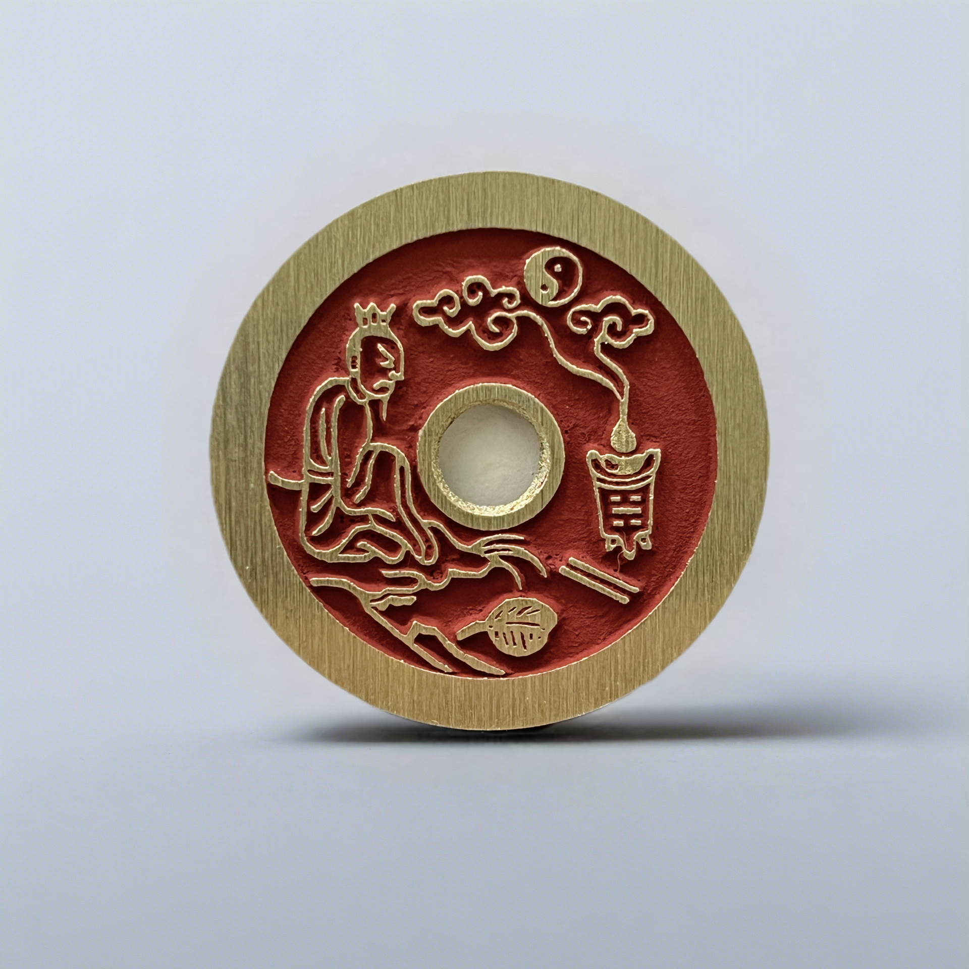 铜吊坠 纯黄铜饰品翻沙工艺品老君炼丹金色挂饰吊坠直径46.3送绳