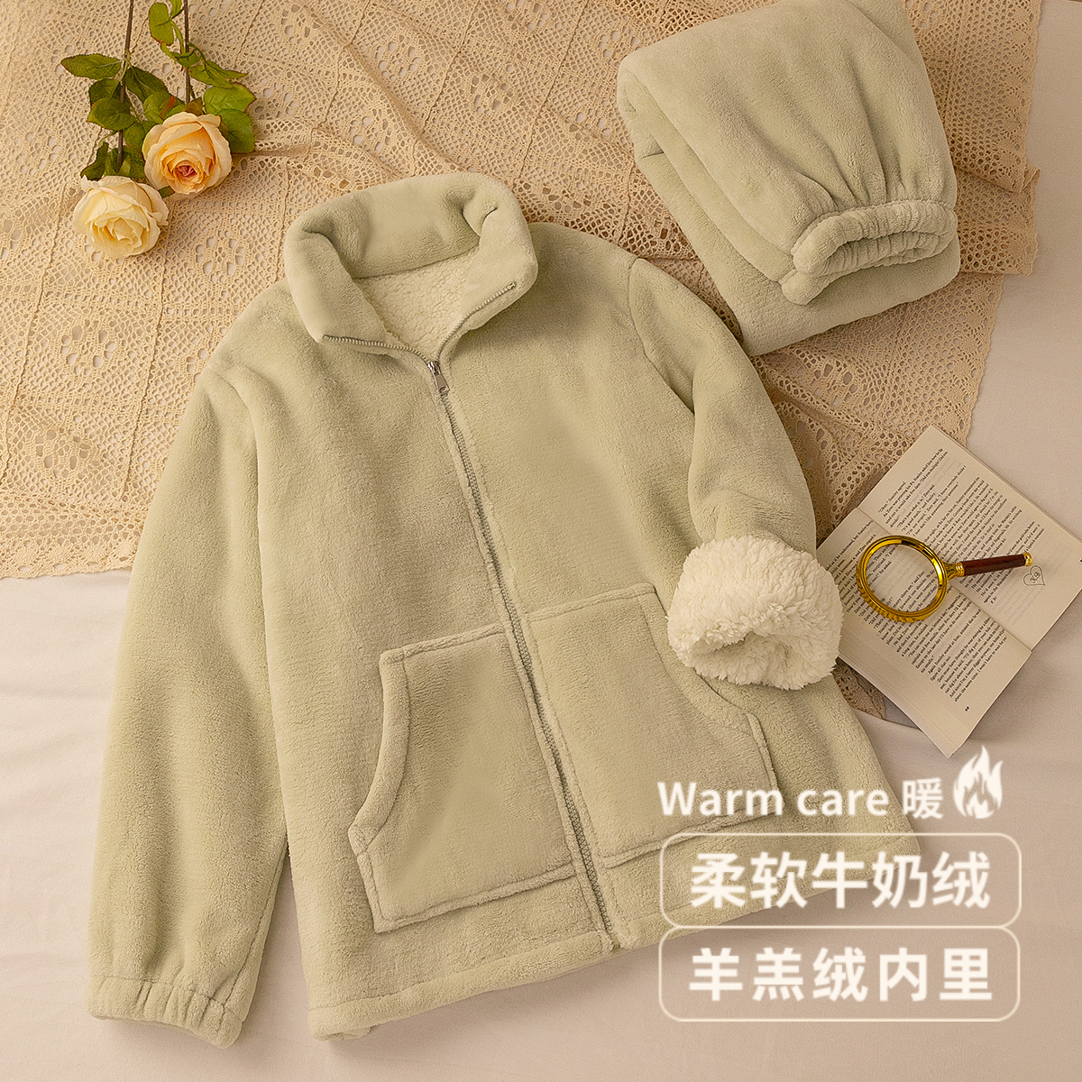 【双层加厚】睡衣秋冬季情侣款男女套装法兰绒珊瑚绒家居服可外穿